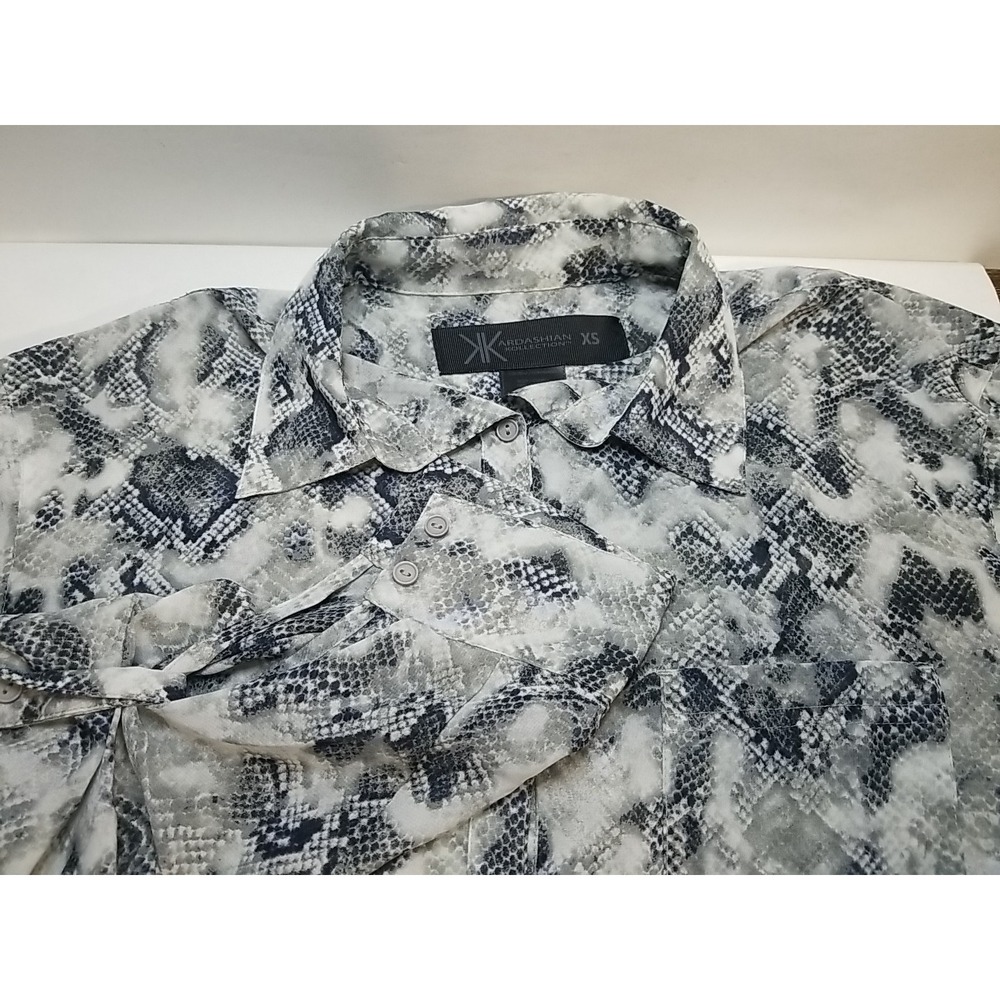 Kardashian Kollection Women XS Button Up Long Sleeve Snakeskin Print Tunic Shirt